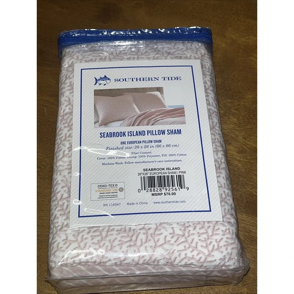 Southern Tide Pair of Euro Pillow Shams Seabrook Island Coral Pink 26x26 New